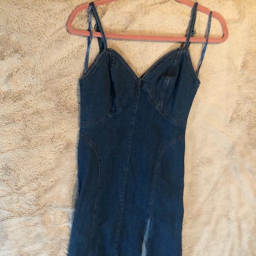 HOUSE OF HARLOW 1960 Womens S Blue Denim V-Neck Sleeveless Fitted Dress